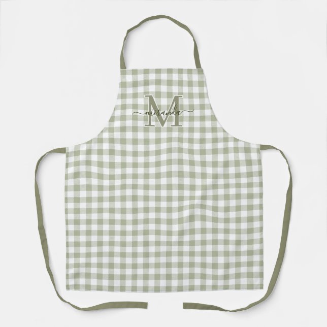 Tabliers à carreaux vert sauge avec monogramme et  (Recto)