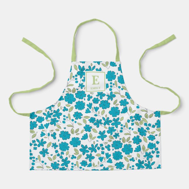 Tabliers à monogramme floral bleu (Recto)