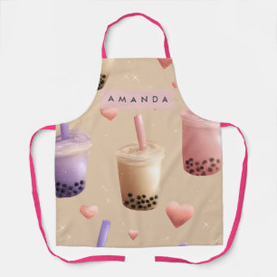 Tabliers à motif de bubble tea pastel personnalisé