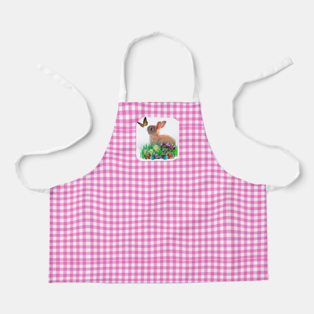 Tabliers à motif général lapin de Pâques et gingha (Recto)