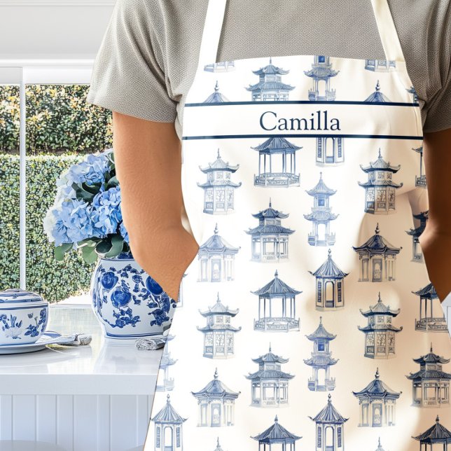 Tabliers à pagodes en chinoiserie bleue et blanche (Chinoiserie pagoda Apron)