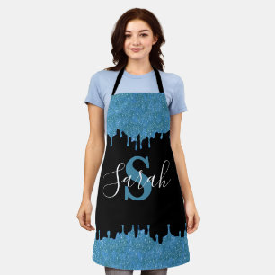 Tabliers à paillettes en monogramme bleu sarcelle