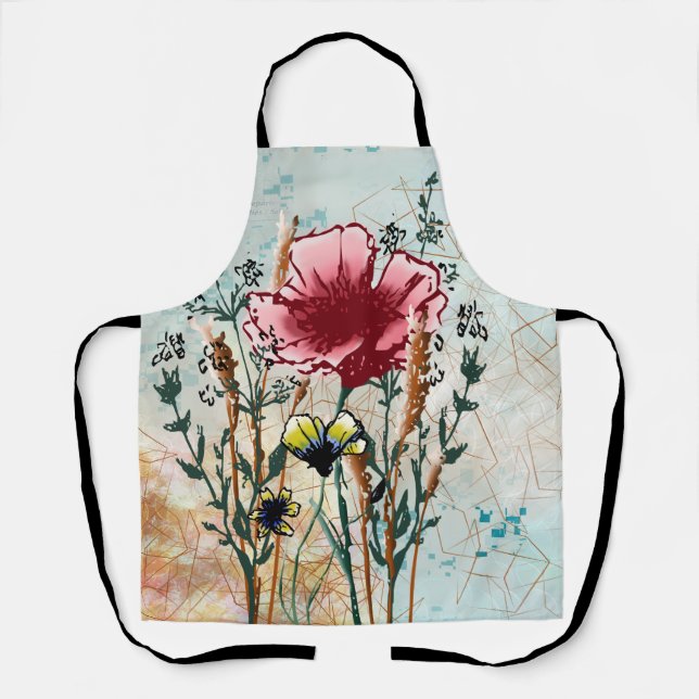Tabliers aux fleurs sauvages en techniques mixtes (Recto)