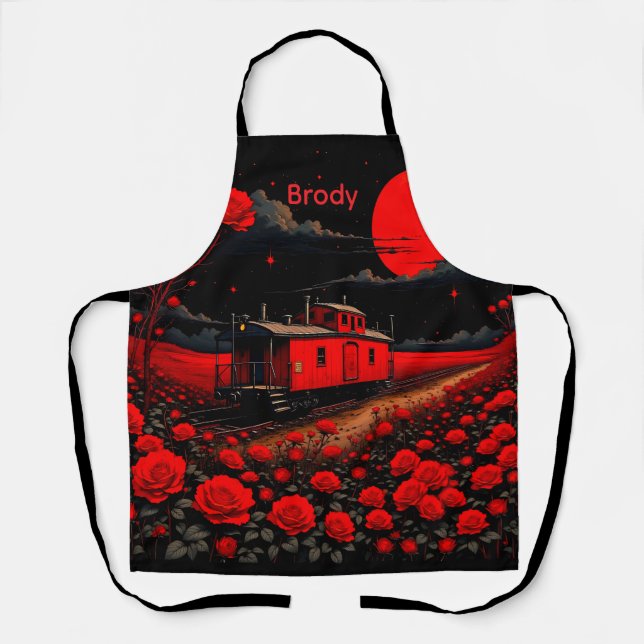 Tabliers avec Train Box Car et Roses  (Recto)