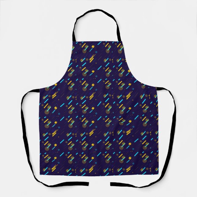 Tabliers avec un motif abstrait vibrant en bleu.  (Recto)