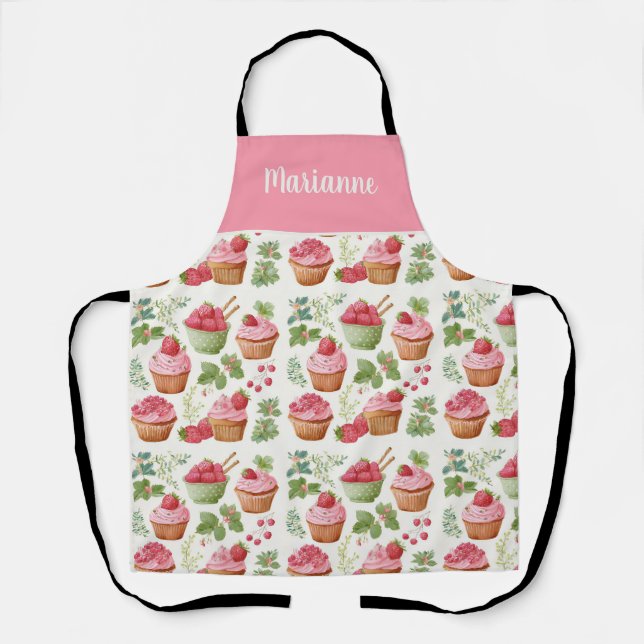 Tabliers Cupcake aux Fraises avec Nom Personnalisé (Recto)