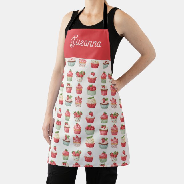 Tabliers Cupcake aux Fraises avec Nom Personnalisé (Insitu)