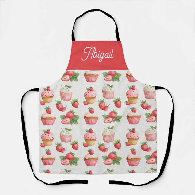 Tabliers Cupcake aux Fraises Personnalisé (Recto)