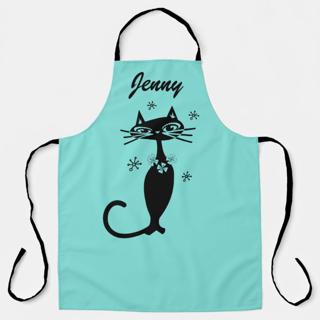 Tabliers de cuisine Aqua avec chat atomique rétro  (Recto)