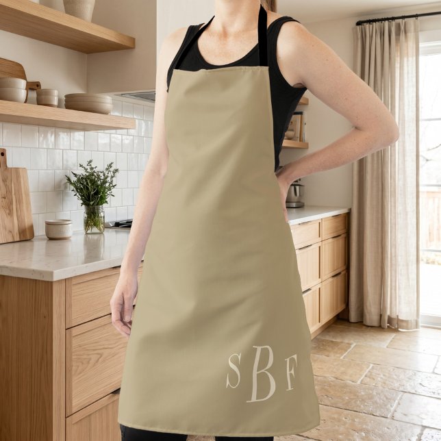 Tabliers de cuisine en beige avec monogramme chale (Monogram Warm Beige Boho Neutral Kitchen Gift Apron)