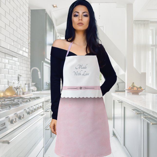 Tabliers de cuisine rose et blanc faits avec amour (Made With Love Pink and White Kitchen Apron)