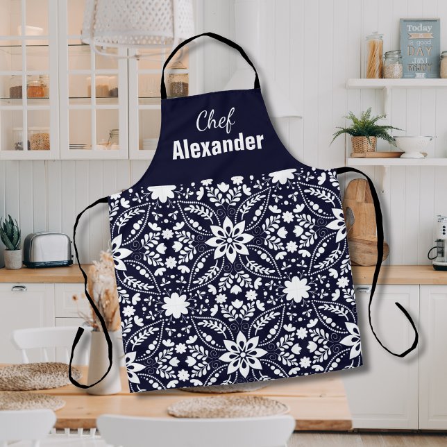 Tabliers Floral de Style Nordique Navy et Blanc (Créateur téléchargé)