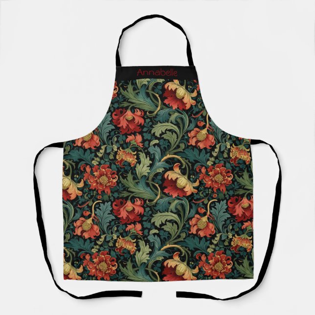 Tabliers personnalisés William Morris Fleurs Rouge (Recto)