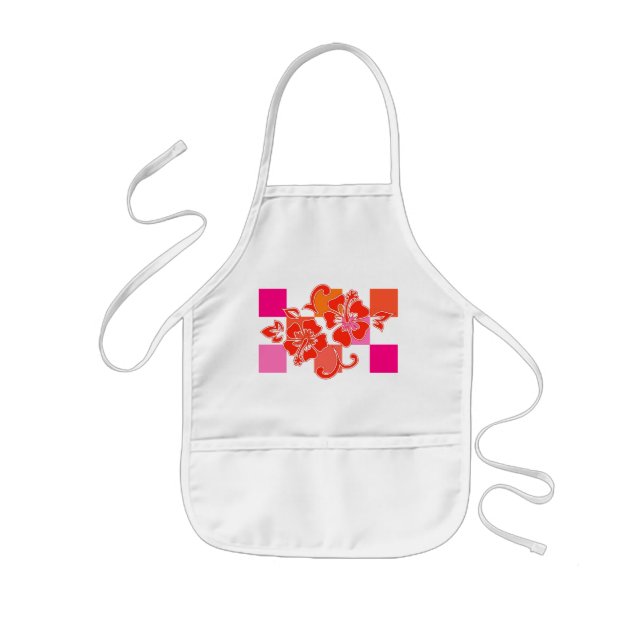 Tabliers pour enfants à motif d'hibiscus à damier (Devant)