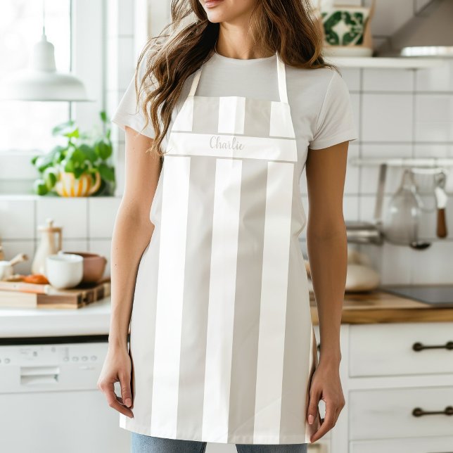 Tabliers rayés bonbon beige lin (Candy Stripe Beige Apron)