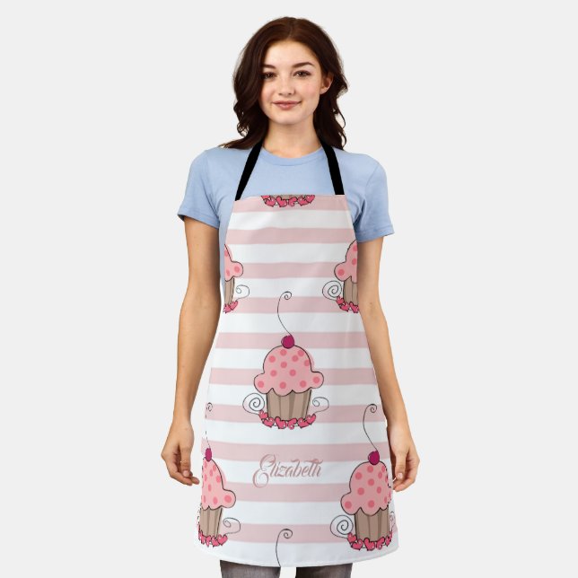 Tabliers rayures roses Cupcakes (Porté)