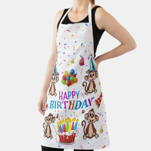 Tabliers tout imprimé Joyeux Anniversaire Singe