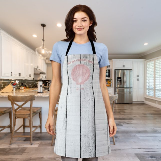 Tabliers vintage rose en coquille Saint-Jacques (Pink Vintage Scallop Shell Personalized Apron)
