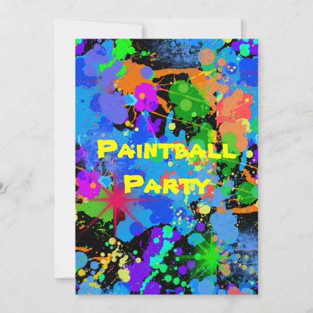 Tache de peinture, Faux Néon, Invitation d'anniver (Devant)
