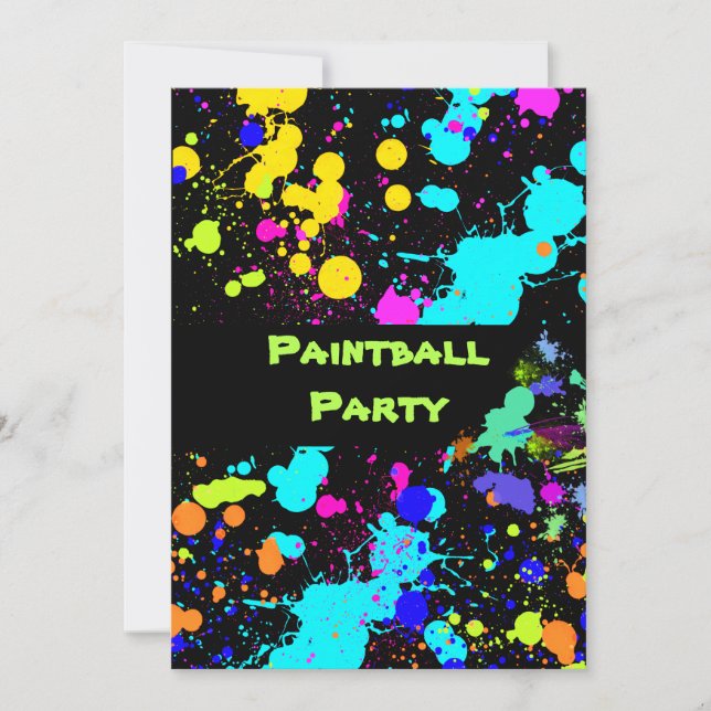 Tache de peinture, Faux Néon, Invitation Paint Bal (Devant)