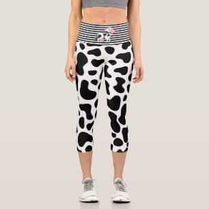 taches blanches noires de vache leggings capri