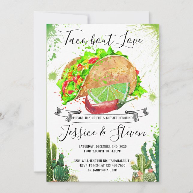 Taco à propos d'amour invitation de douche de coup (Devant)