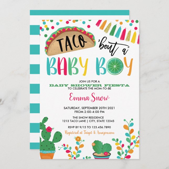 Taco à propos d'un bébé garçon Shower Invitation (Devant / Derrière)