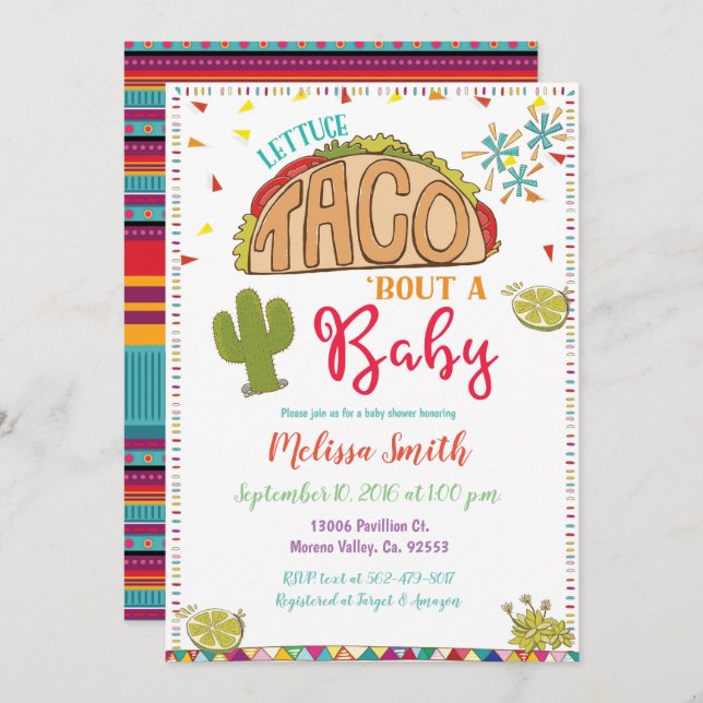 Taco Bout a Baby Baby shower Invitation Fiesta (Devant / Derrière)