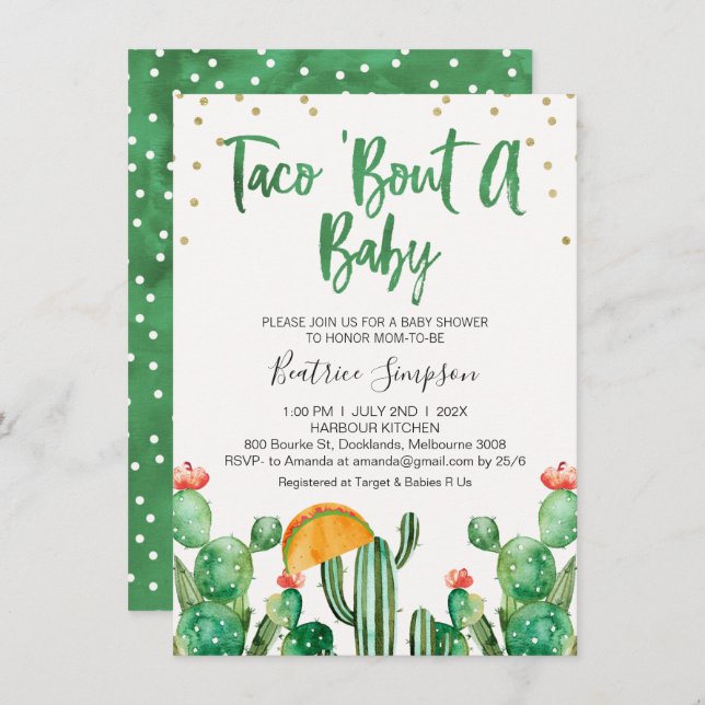 Taco Bout A Baby Cactus Invitation Baby shower (Devant / Derrière)