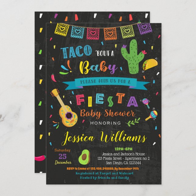 Taco Bout a Baby Fiesta Baby Shower Invitations (Devant / Derrière)