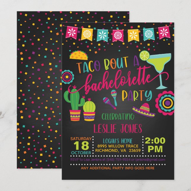Taco Bout a Bachelorette Party Invitation - BL (Devant / Derrière)
