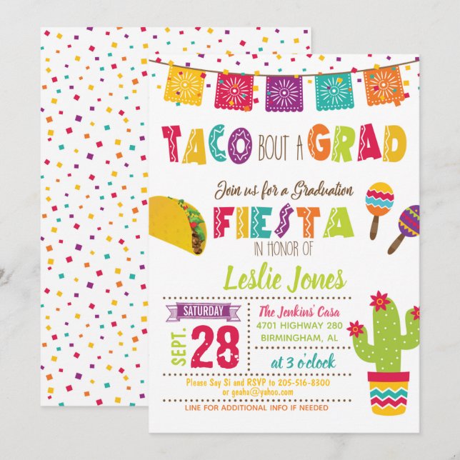Taco Bout a Grad Graduation Invitation - WH (Devant / Derrière)