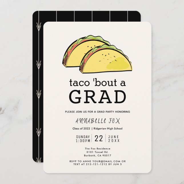 Taco Bout GRAD Black Graduation Party Invitation (Devant / Derrière)