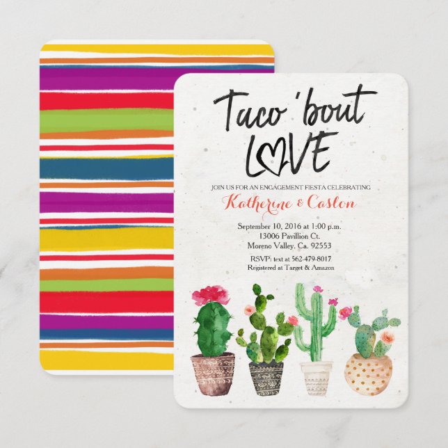 Taco Bout Love Cactus Invitation (Devant / Derrière)