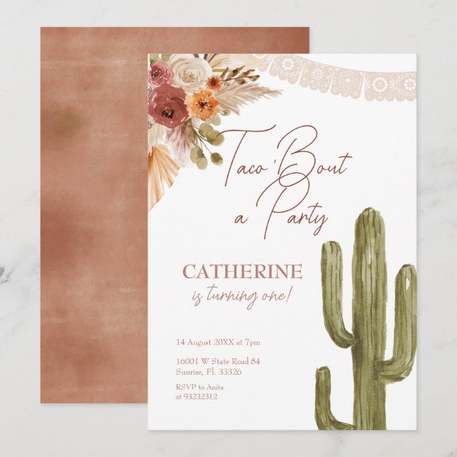 Taco 'Bout Party Fiesta Cactus Invitation (Devant / Derrière)