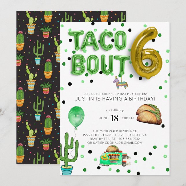 Taco Bout Six | Invitation d'anniversaire pour six (Devant / Derrière)