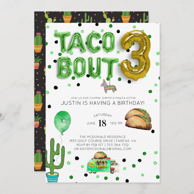 Taco Bout Trois | Invitation d'anniversaire (Devant / Derrière)
