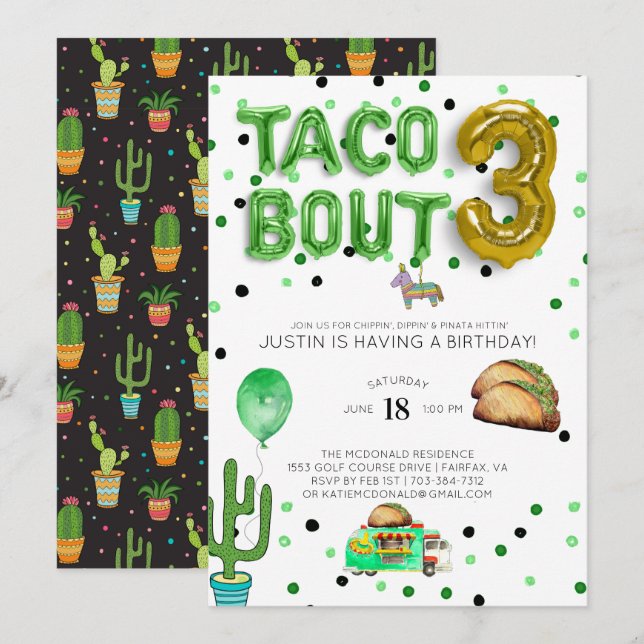 Taco Bout Trois | Invitation pour un troisième ann (Devant / Derrière)
