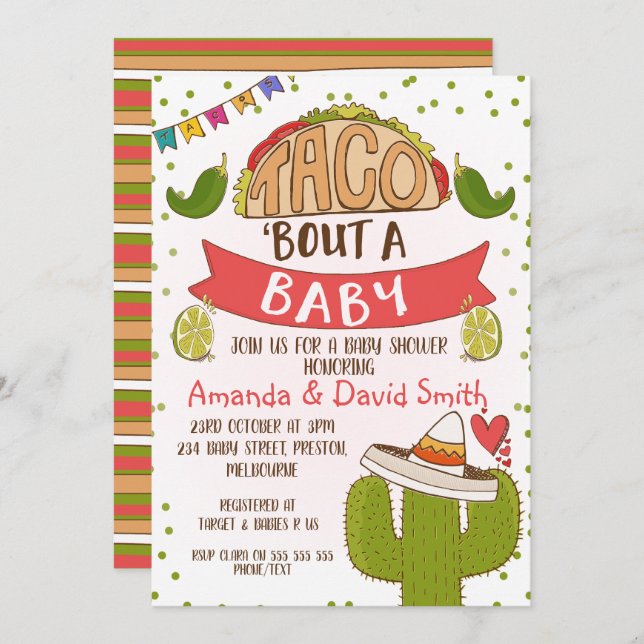 Taco sur Baby Fiesta Thème Baby shower Invitation (Devant / Derrière)
