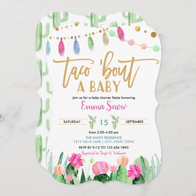 Taco sur une invitation au Baby shower Fiesta (Devant / Derrière)