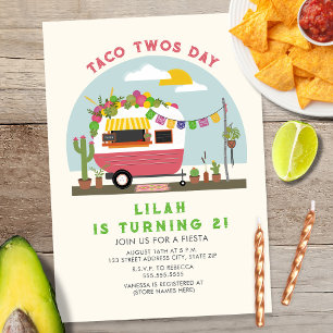 Taco Twosday Girls 2nd Birthday Invitation rose