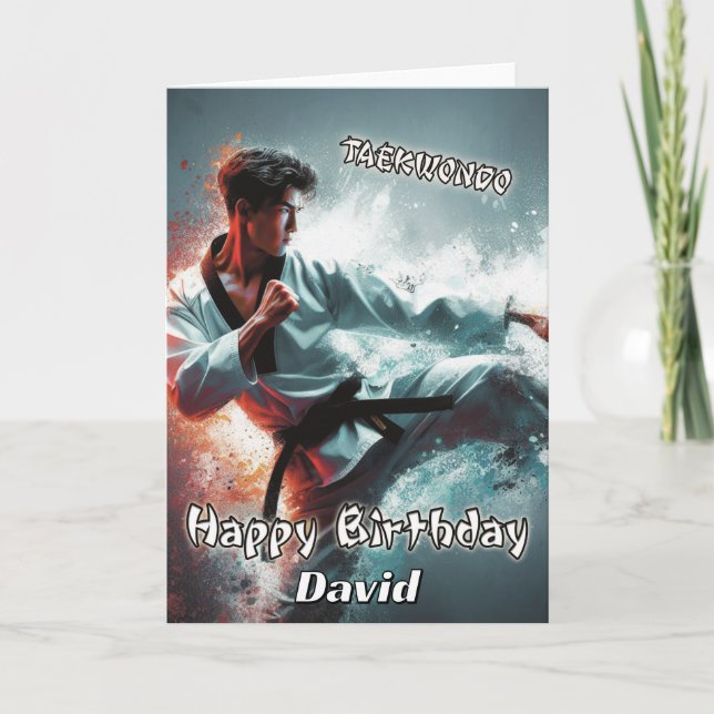 Taekwondo Kicking Spirit Carte d'anniversaire (Devant)