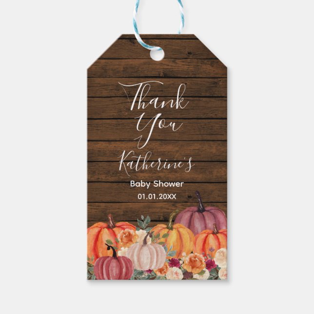 Tag Citrouille bois brûlé Merci orange. Étiquettes (Devant)