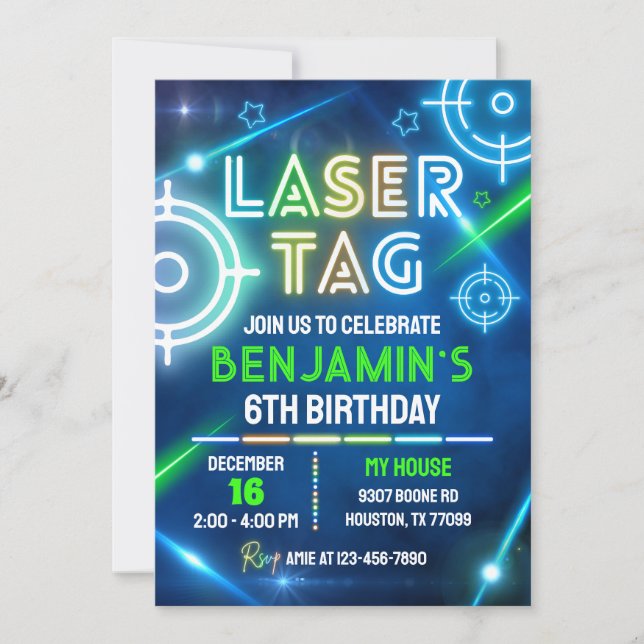 Tag laser Invitation d'anniversaire, balise laser (Devant)