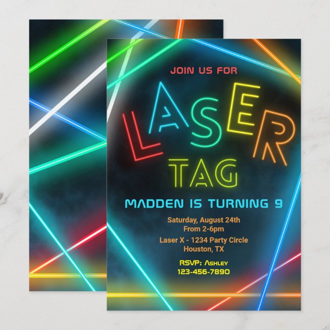 Tag laser Invitation d'anniversaire | Laser Tag Pa (Devant / Derrière)