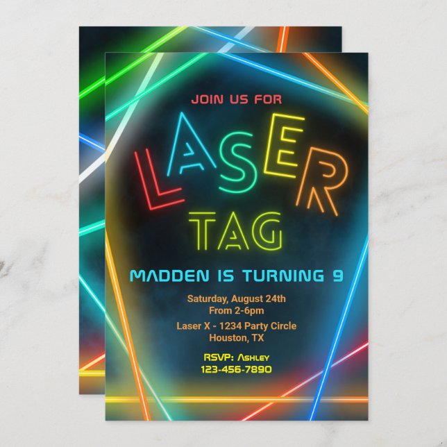 Tag laser Invitation d'anniversaire | Laser Tag Pa (Devant / Derrière)