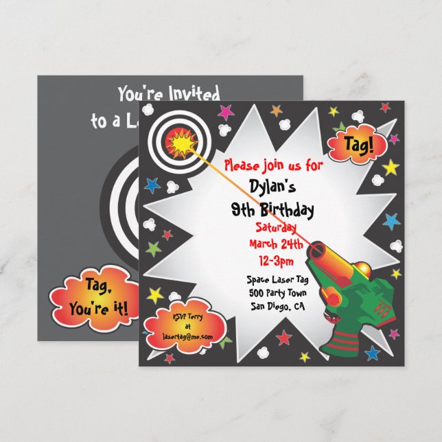 Tag laser Invitation de fête d'anniversaire (Devant / Derrière)