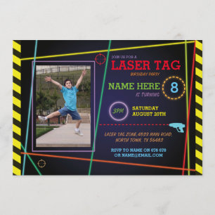 Tag laser photo Anniversaire Neon Invitation