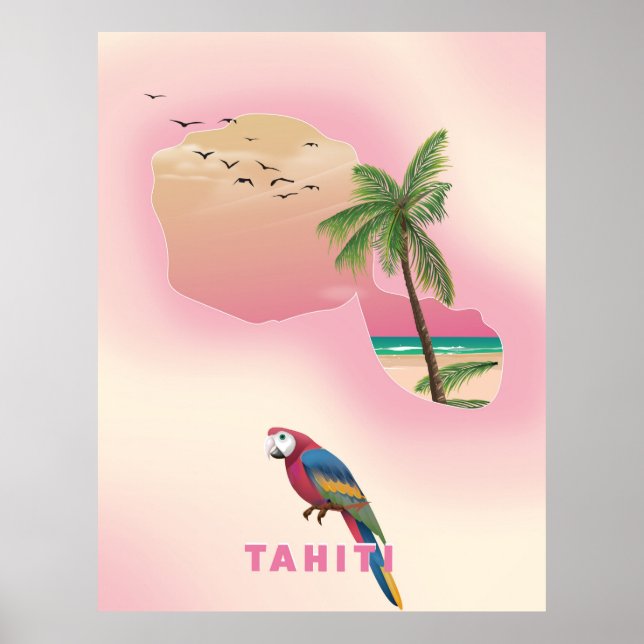 Tahiti carte illustrée affiche de voyage (Devant)