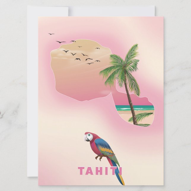 Tahiti carte illustrée affiche voyage (Devant)